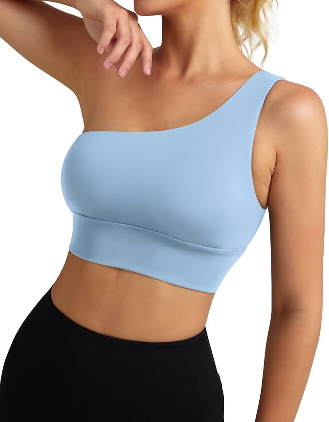 Queenie Ke Womens One Shoulder Sports Bra Left Side Strap Yoga Bras Gym Training Workout Crop Tops