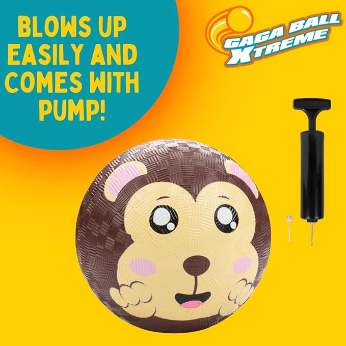 GagaBall 5 Inch Playground Balls with Air Pump (4 pk, Animals) - Durable Rubber Balls Official Size for Dodgeball & Handball - Great for Outside Play, 4 Square & Game to Play at Kids Birthday Parties