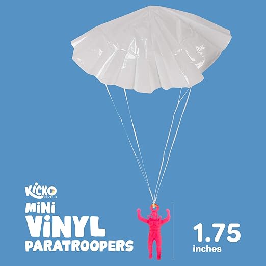 Kicko Mini Vinyl Paratroopers - 48 Pack Parachute Men - Assorted Colors Cool Airborne Army Guy Action Figures - for Kids, Boys, Girls, Party Favors, Bag Stuffers, Toys Prizes - 1.75 Inch
