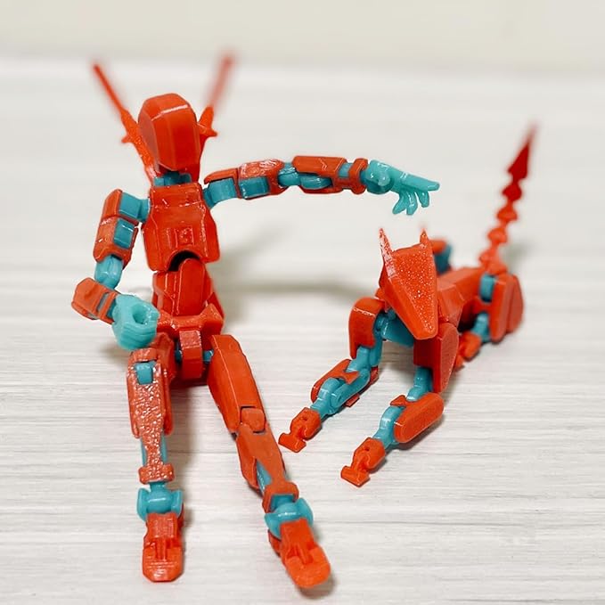 T13 Action Figures Set (Assembly Completed) Dummy 13 Titan 13 Robot Action Figure 3D Printed Robo Multi-Jointed Movable Action Figure Toy with Full Articulation (Red Blue Figure + Dog)