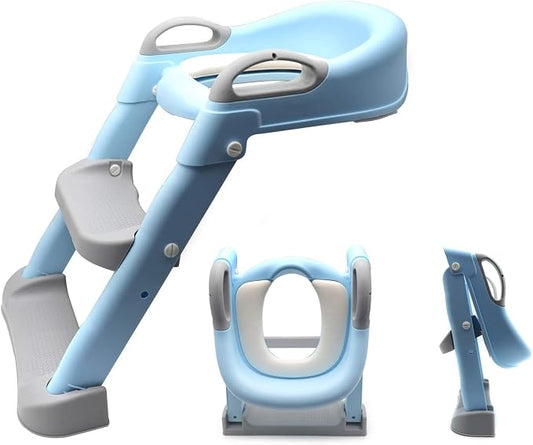SMT- Classic Potty Training Toilet Ladder Seat With Upgraded Cushion Step Stool Ladder Toilet Chair/Toilet Trainer for Baby Toddler Kids Children In Blue [P/N: ET-BABY002-BLUE STEP-C]