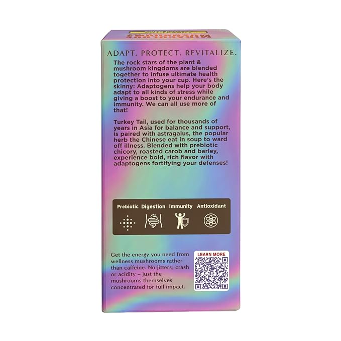 Teeccino Mushroom Herbal Tea - Turkey Tail Astragalus Toasted Maple - Caffeine Free, Prebiotic, 3x More Herbs - 25 Tea Bags