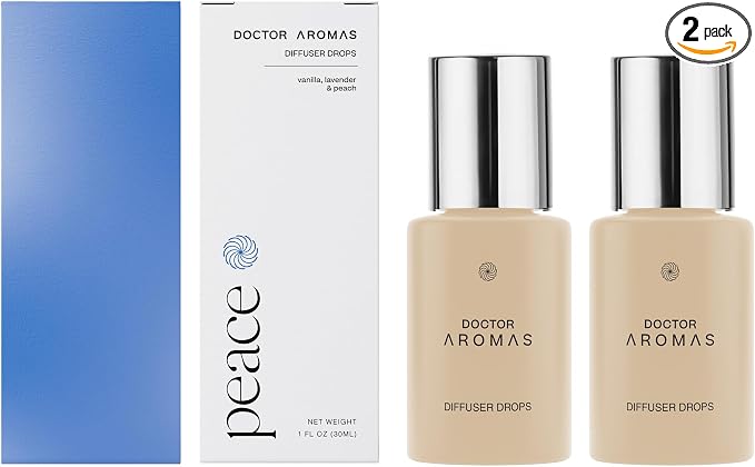 Doctor Aromas Premium Therapeutic Essential Oils Fragrance Scents Bottles Refills – Organic Aroma, Safe for Diffusers, Aromatherapy – Vanilla & Lavender – 1 OZ (Peace, 2-Pack)