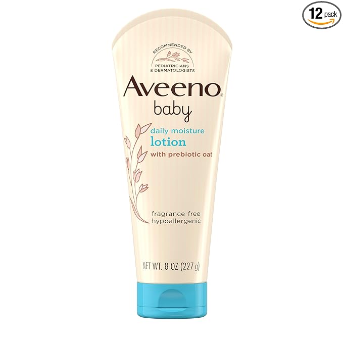 Aveeno Baby Daily Moisture Body Lotion for Sensitive Skin, Hypoallergenic Moisturizing Baby Lotion with Nourishing Oatmeal to Deeply Moisturize Baby's Skin, Fragrance-Free, 8 fl. oz (Pack of 12)