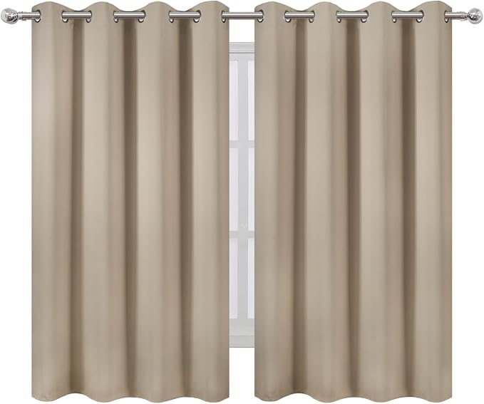LEMOMO Blackout Curtains 66 x 54 Inch Long Khaki Curtains Set of 2 Panels Room Darkening Curtains for Bedroom and Living Room