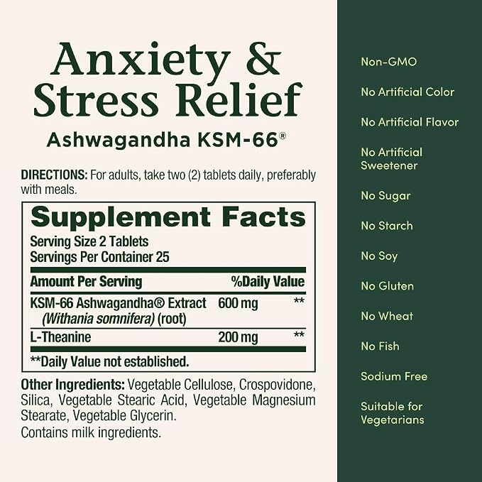 Nature's Bounty Stress Relief Ashwagandha KSM 66 Tablets,Mood Support,50 Count (Pack of 3)