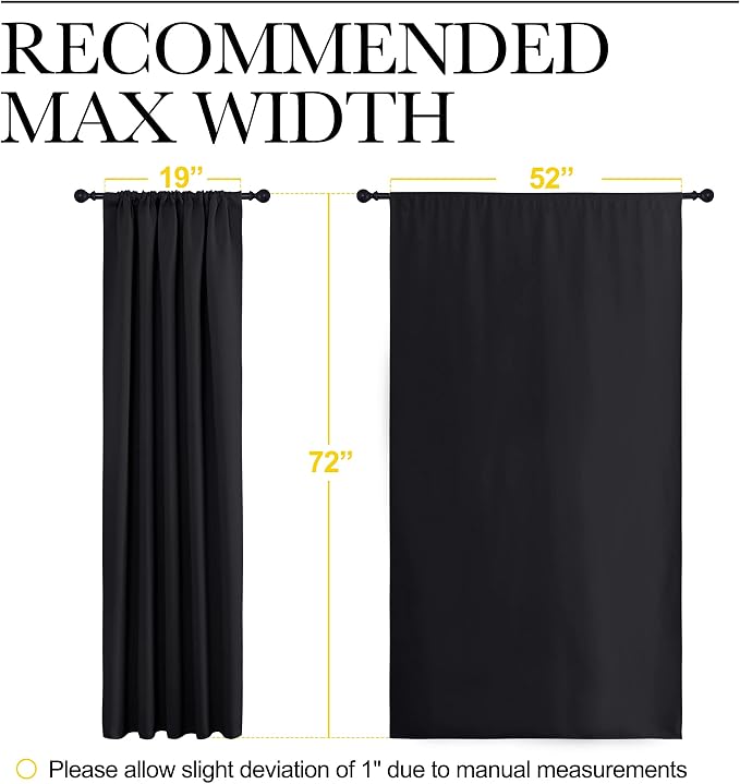 NICETOWN Black Blackout Curtain Blinds - Solid Thermal Insulated Window Treatment Blackout Drapes for Bedroom (2 Panels, 52 inches Wide by 72 inches Long)