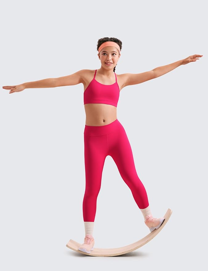 CRZ YOGA Girls Butterluxe Y Back Sports Bra - Yoga Athletic Casual Tops Scoop Neck Spaghetti Strap Padded Crop Kids Teen