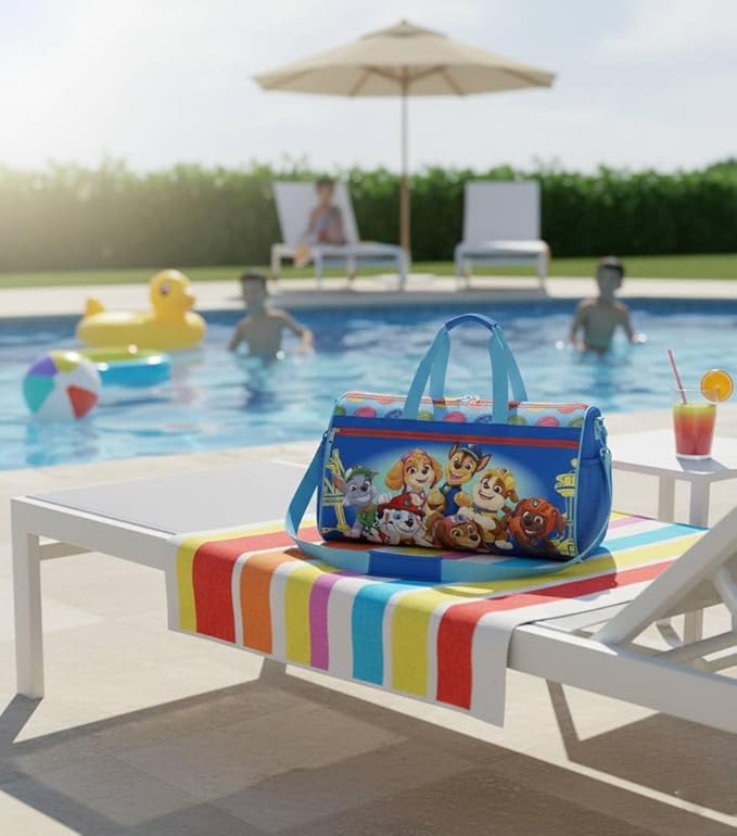 PAW Patrol Kids Duffle Bag 16.5" – Travel & Sports Bag with Zipper Pocket, Mesh Side Pockets & Shoulder Strap