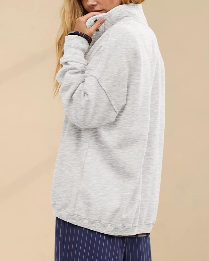 Gacaky Sweatshirt for Women Oversized Casual Long Sleeve Button Henley Neck Pullover Tops Fashion Outfits Clothes