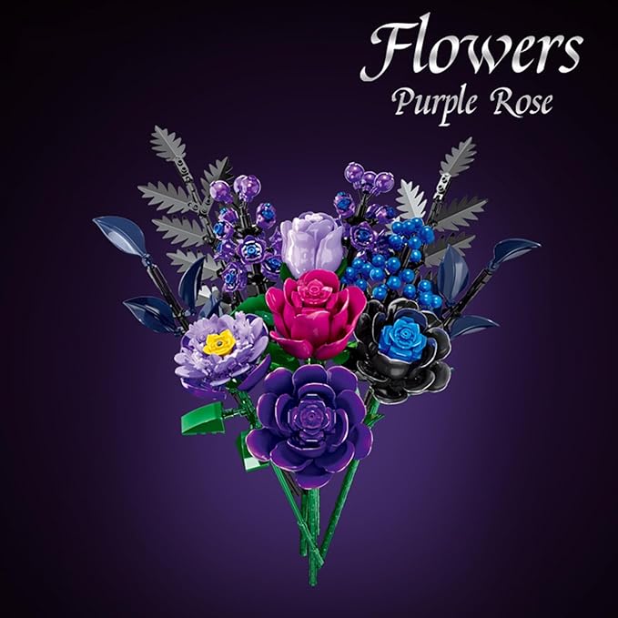 Purple Flowers Toys Building Sets from Botanical Collection, Rose Bouquet for Home & Office Desk Decoration, for Kids Age 6+ Toys & Games Series 759pcs