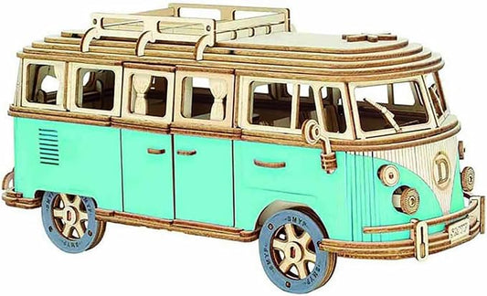 3D Adult and Children's Wooden Puzzle, 3D Puzzle, 3D Camping car Wooden, Puzzle Model, Manual Assembly, Hands-on Practice of Thinking, DIY Home Decoration, (Camping car (Blue))