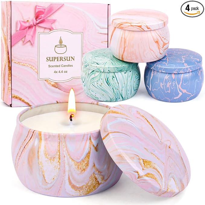 Candles Gifts for Women, Aromatherapy Candle Set, 17.6 oz 4 Pack Vanilla Lemon Fig Lavender Candle for Home Scented 120H Burning, Christmas Birthday Holiday Valentines Day Presents Small Gifts