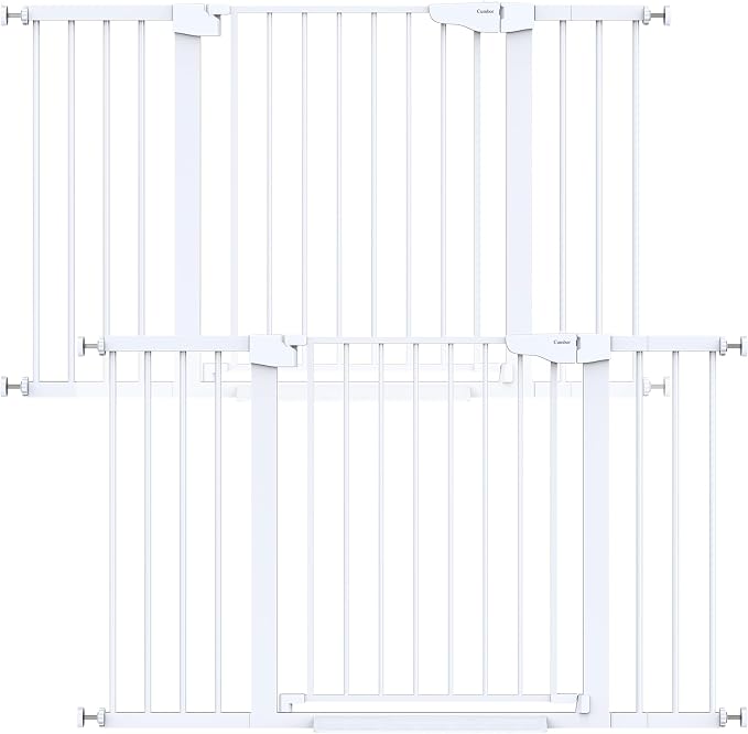 Cumbor Pack of 2 Extra Wide Baby Gate for Stairs, 29.7–51.5" Pressure Mounted Dog Gate for Doorways, Auto Close Safety Pet Gate, Easy Walk Thru Wide Child Gate, White, Mom's Choice Award Winner