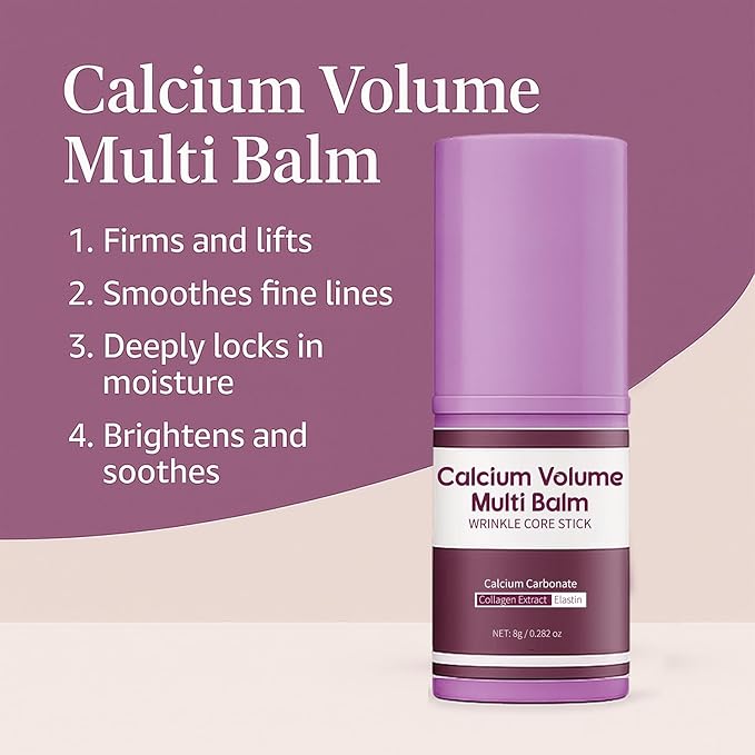 2Pcs Calcium Volume Multi Balm Stick, Korean Skin Care Moisturizing Balm with Vitamin, Almond & Vitamin E for Lip Eye Neck