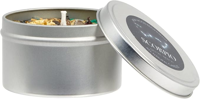 Scorpio Zodiac Candle (Oct. 23 - Nov. 21) - Soy Candle - All Natural Aromatherapy Candle - Scorpio Horoscope Candle - Crystal Candles - 8 oz Tin