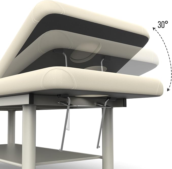 Heavy Duty Professional Stationary Massage Bed Wide Massage Table with Backrest for Treatment Physical Therapy Spa Facial Bed, Metal Frame PU Leather Segmented Structure