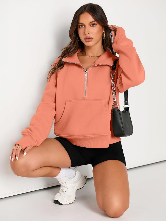 AUTOMET Womens Sweatshirts Half Zip Fleece Pullover Fall Outfits | Fall Fashion Clothes 2026,Cropped Sweatshirts,Cute Y2k Tops,Quarter Zipper Sweater,Winter Loungwear Outfits