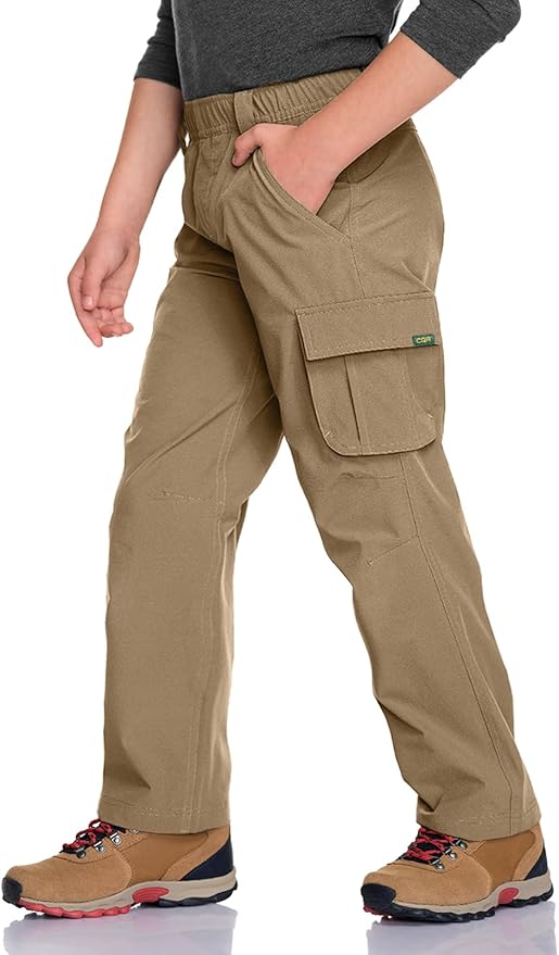 CQR Kids Boy’s Hiking Cargo Pants, Water Resistant UPF 50+ Quick Dry Youth Casual Outdoor Climbing Camping Trousers