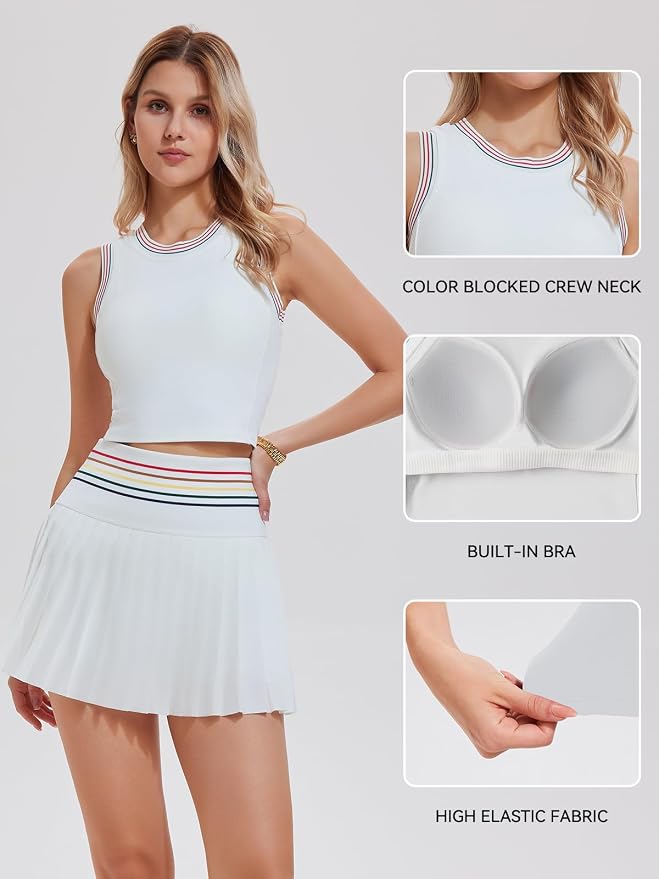 Two Piece Tennis Skirt Set for Women High Waisted Pleated Athletic Golf Skirt Sets Women 2 Piece Outfits with Pockets