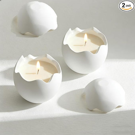 2 Pcs Irregular Egg Shape Soy Wax Candle, Handmade Ceramic Eggshell Candle Holder with Lid, 200g Scented Aromatherapy Candle, Decorative Aesthetic Candle for Bedroom, Living Room, Home Decor Gift