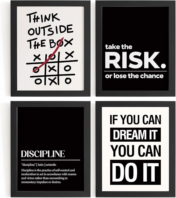 DSHFG Office Motivational Inspirational Wall Art Prints Unframed | Motivational Balck Office Positive Affirmations Wall Decor Posters, Inspirational Quotes Wall Art, 12x16 Unframed