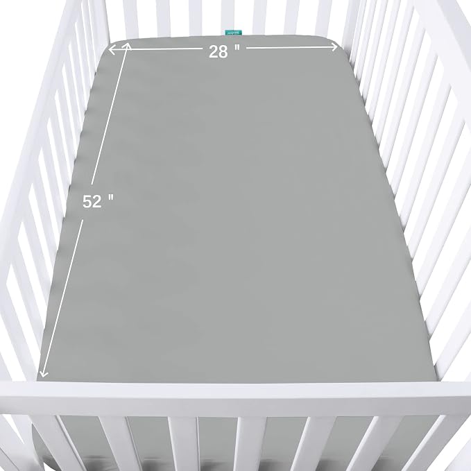 Crib Sheets Waterproof 2 Pack, Crib Mattress Protector, Toddler Fitted Crib Sheet Neutral, Ultra Soft & Breathable Toddler Bed Sheets for Boys and Girls, Grey