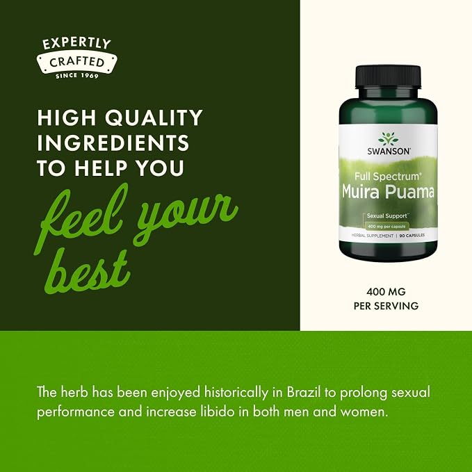 Swanson Muira Puama Root Sexual Health Virility Libido Boost Support Men's Women's Supplement 400 mg 90 Capsules (3 Pack)