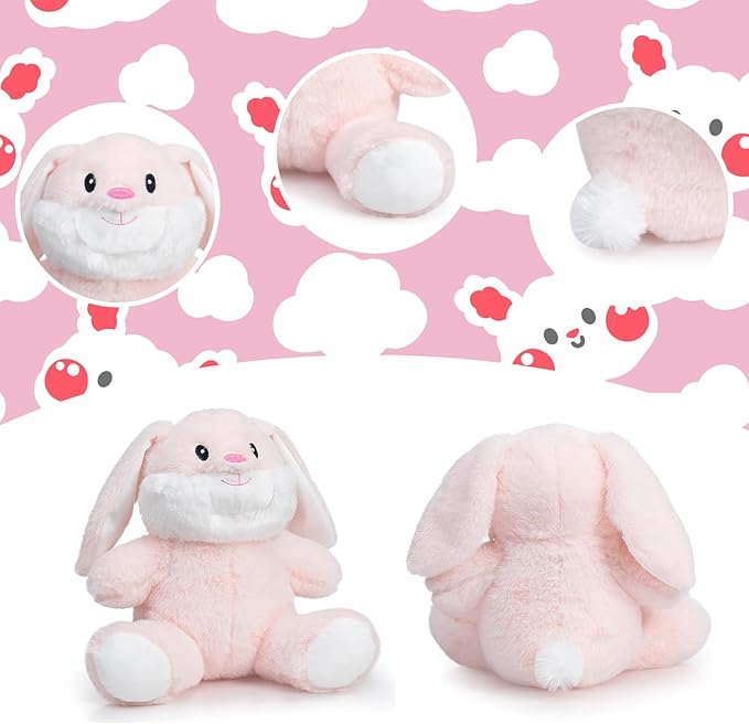 HollyHOME Bunny Stuffed Animal, Easter Bunny Plush Toys, Soft and Cuddly Stuffed Rabbit Easter Gift for Kids Baby Girls 10inch Pink