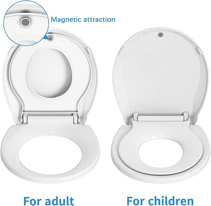 Toilet Seat Cover with Toddler Seat Round – Potty Training Toilet for Kids and Adults, Durable PP Toilet Seat with Built-in Child Potty Seat, Almond
