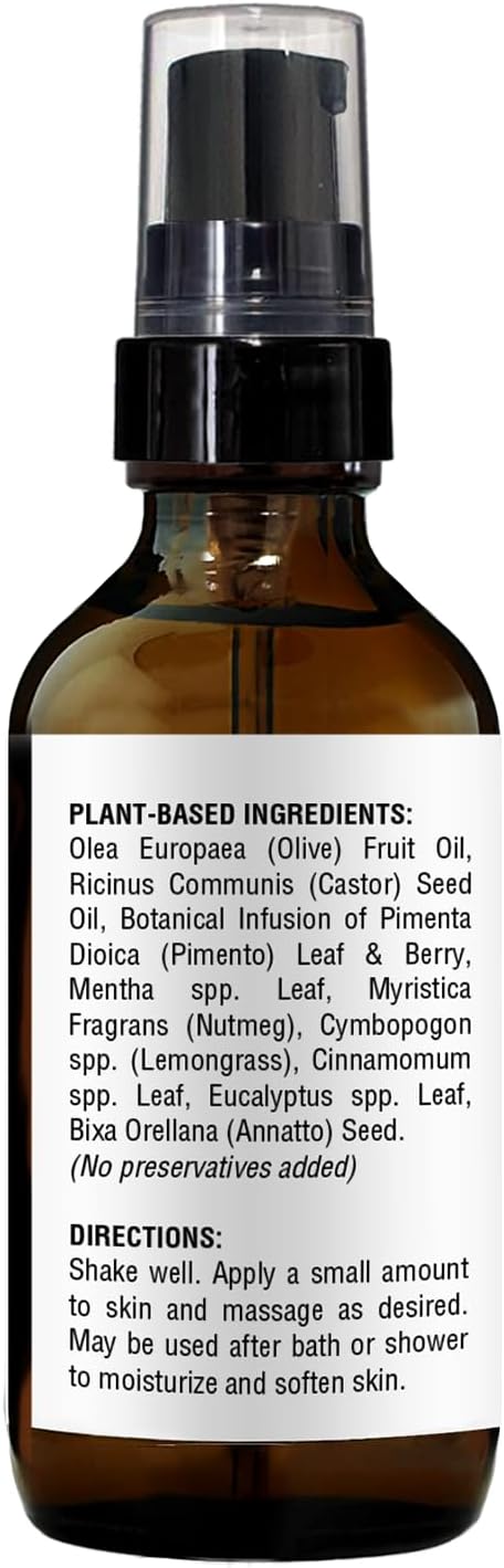 Natural Pimento Massage Oil 2oz | Botanical Infused Body Oil | Warming Herbal Aroma | Olive Oil & Jamaican Black Castor Oil