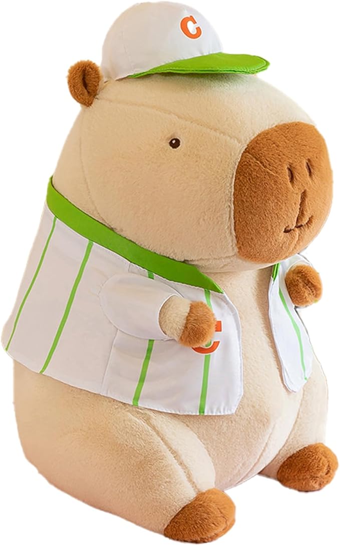13.7 Inch Cute Animal Capybara Plush Toy with Green Baseball Jersey, Cute Animal Plush, Cute Doll Gift for Kids for Girls/Boys, Kawaii Anxiety Stuffed Animal Plushie, Bedtime Huggable Companion