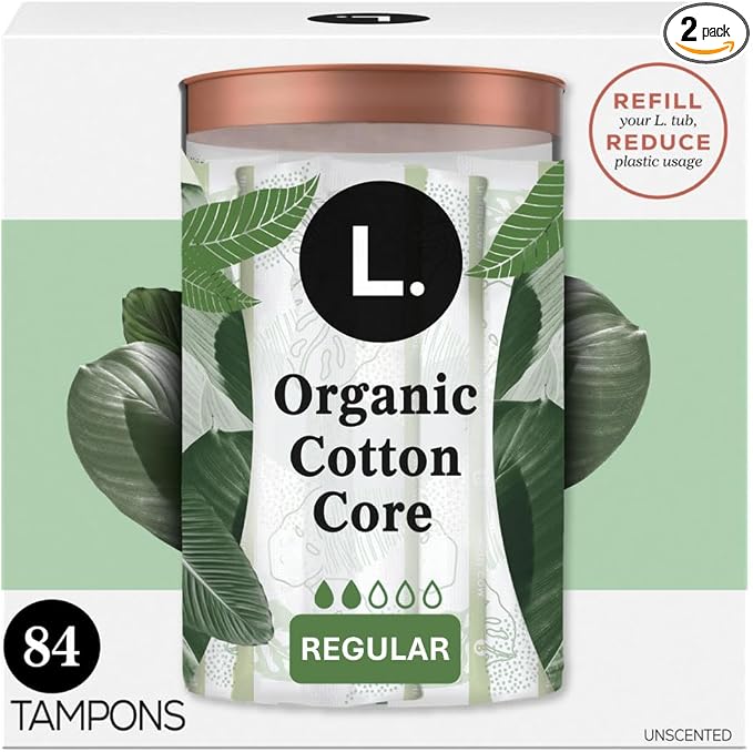 L. Cotton Tampons Regular Absorbency, Contains an Organic Cotton Core, Made Without Synthetic Pesticides, or Fragrances 84 Count (2 Packs of 42)