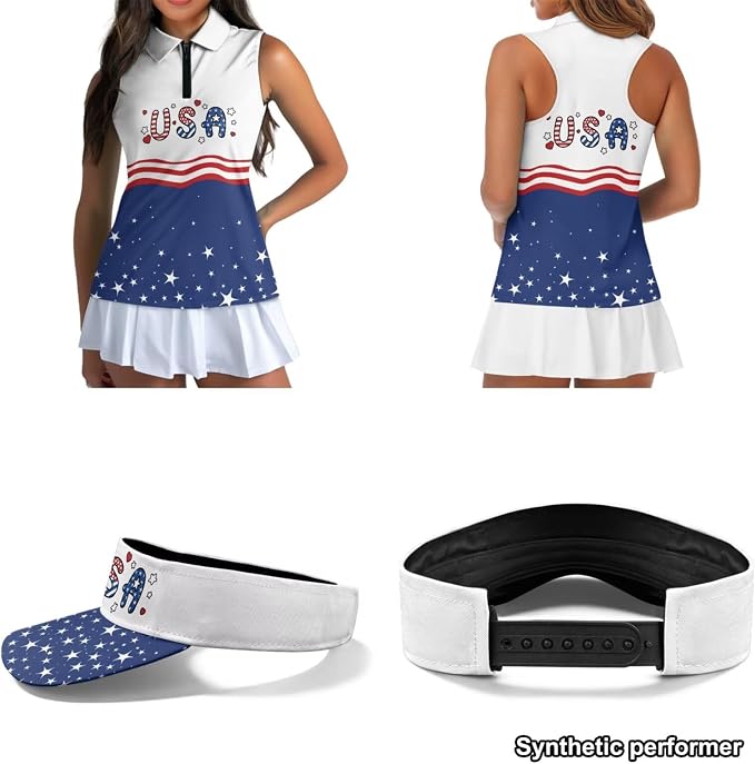 POLERO Golf Tank Top Women Golf Shirts and Visor Hat Collared Racerback Tennis Shirt Set Quarter Zip