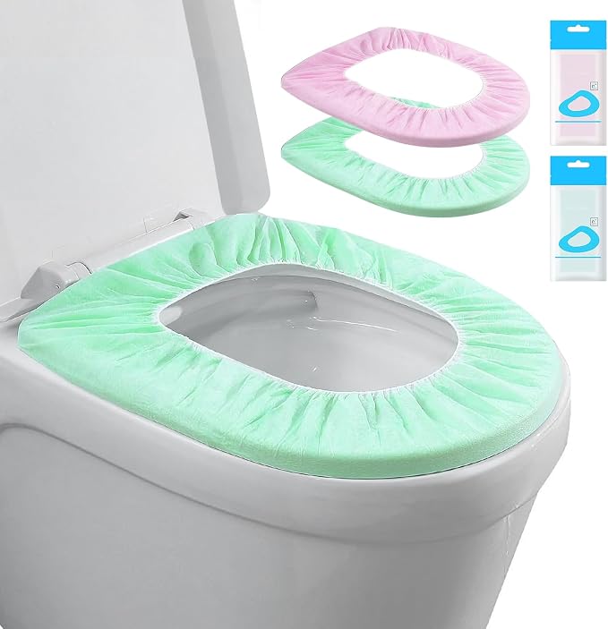 Elastic Large Size Disposable Toilet Seat Covers for Travel,20 Pack Waterproof Toilet Seat Covers for Bathroom,Fit for V/U/O/Square Shape Toilet,Individually Wrapped (2 colors-B set)