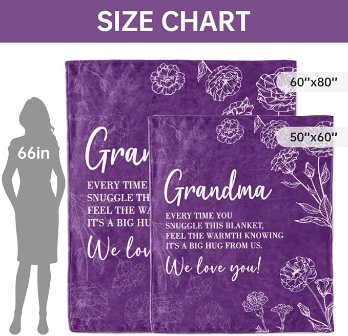 GiltGlimmer Grandma Gifts, Grandma Floral Blanket 80" x 60", Purple | Birthday Gifts for Grandma from Grandkids, to My Grandmother Soft Flannel Throw Blanket for Christmas Mothers Day