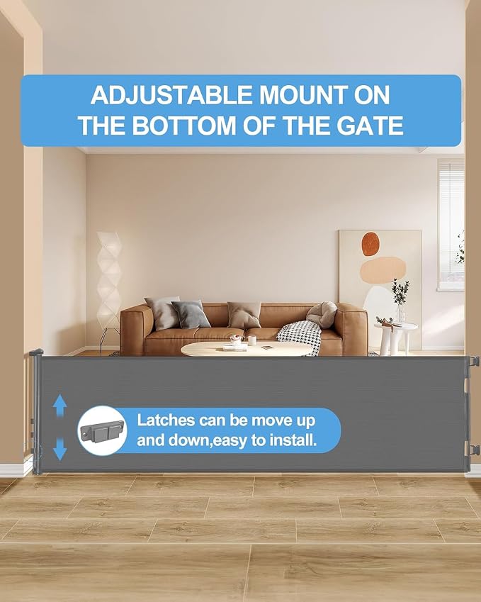 Veraste Retractable Baby Gate,Mesh Baby Extra Wide Gate,Extra Long Dog Gate,33" Tall,Large Extends up to 165" Wide,Child Safety Extra Large Gate for Doorways, Stairs, Indoor/Outdoor（Grey,33"x165"）