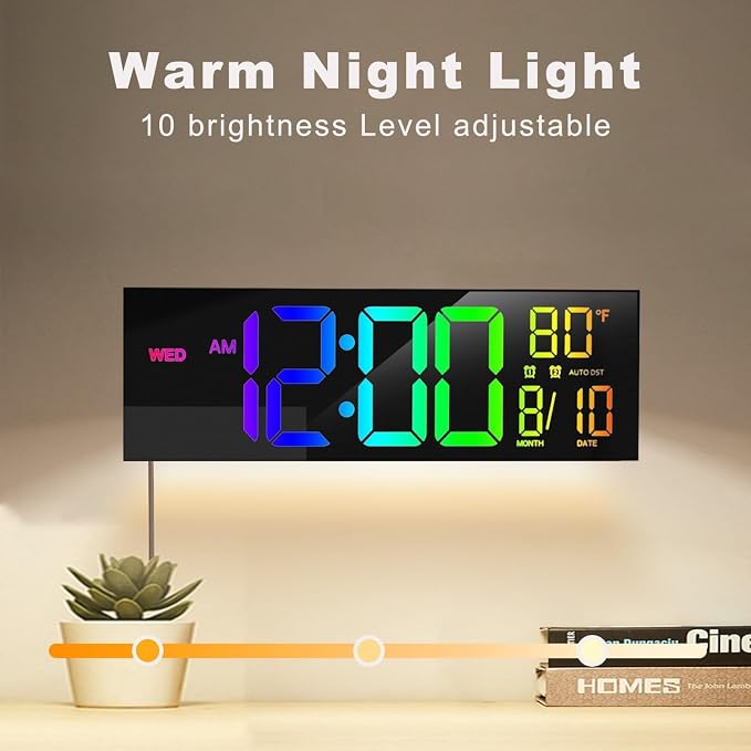 JALL 13" Large Digital Wall Mount Clock, Count Down Timer, Alarm, Big LED, 8 RGB Color, DST, Temperature for Living Room Classroom Desk, Xmas, Birthday Gift for Senior Mom Dad, Blue