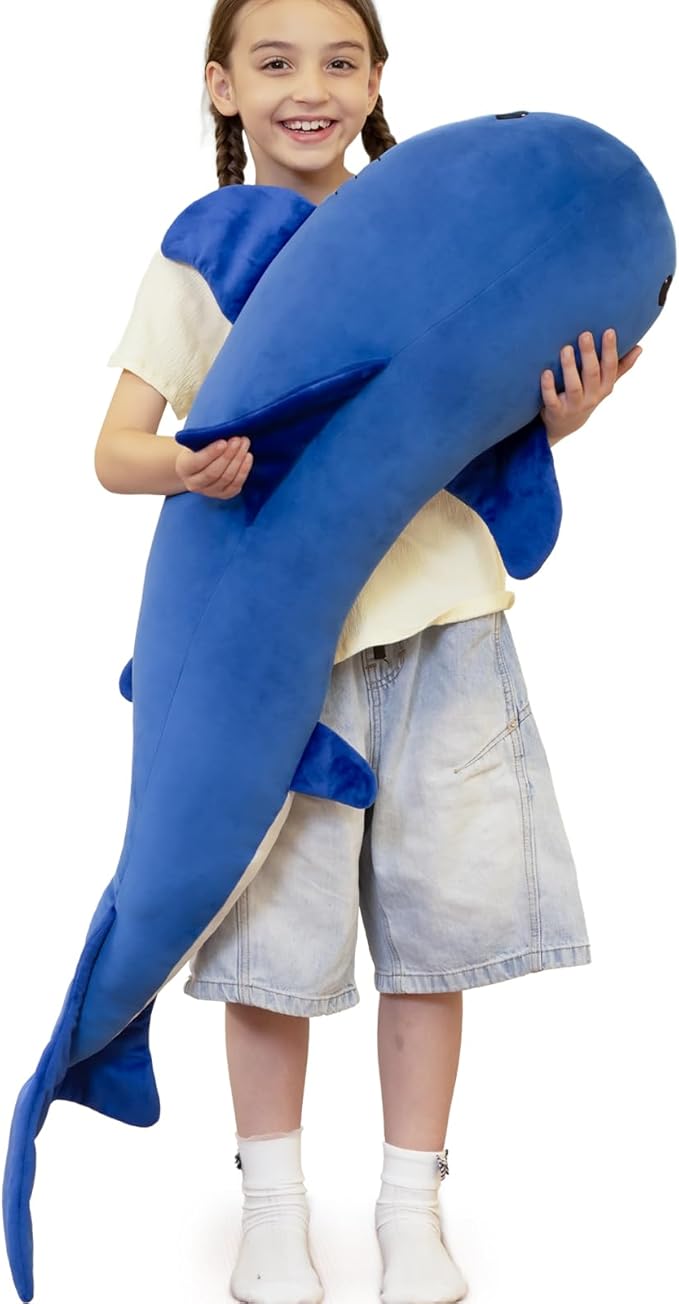 Tezituor 4ft Giant Whale Stuffed Animal, S-Shape Long Stuffed Ocean Whale Theme Plush Toy for Boys Girls, Hugging 47inches Soft Whale Plush Body Pillow for Sleeping