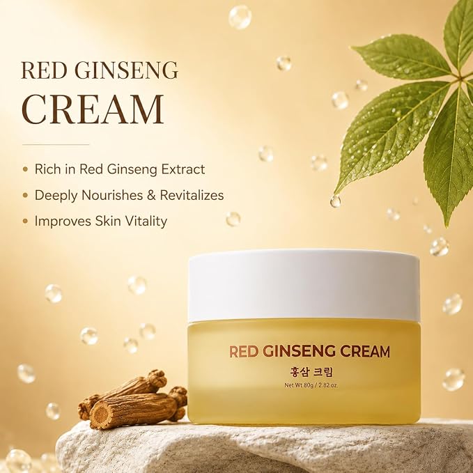 esfolio made in Korea Red Ginseng Nourishing Cream 2.82 Oz, Daily Facial Moisturizer with Red Ginseng Extract, Lightweight Face Cream for Soft and Comfortable Skin, Fast Absorbing Korean Skincare