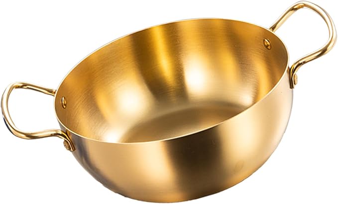 Korea Ramen Pot Stainless Steel Double Handle Noodle Cooking Pot for Induction Cooker (Gold)