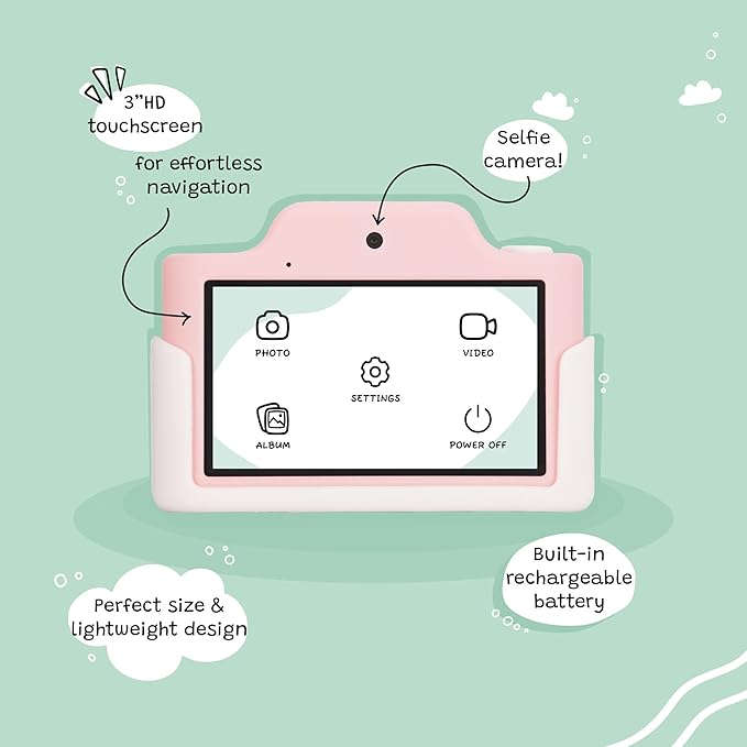 Kidamento Kids Digital Camera & Video Camcorder with Touchscreen, Soft Silicone Casing, Detachable Lens Cap, 32GB Memory Card - Model K Meowie The Cat