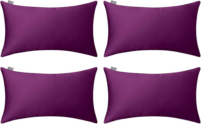 Thmyo 4-Pack 100% Cotton Lumbar Comfortable Solid Decorative Throw Pillow Case Rectangle Cushion Cover Pillowcase DIY Throw Pillowcase(12x20inch/30x50cm,Dark Reddish Purple)