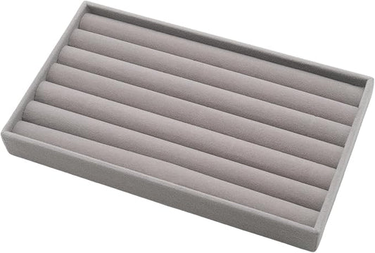 Velvet Jewelry Organizer Tray, Gray 8 Rolls | Stackable Jewelry Holder Storage Display Tray for Drawer or Dresser Organizer