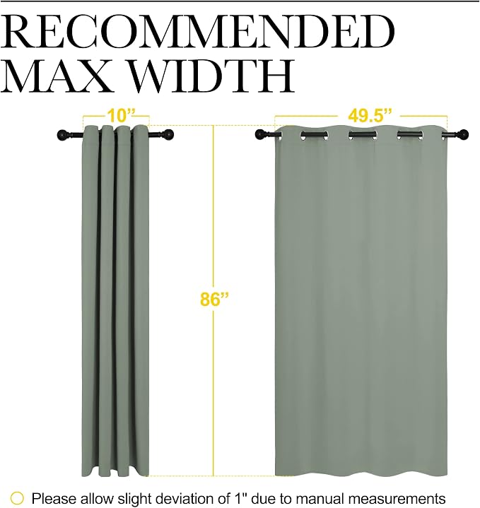 NICETOWN Sage Green Blackout Curtains 86" Long for Office, Dining Room, Guest Room, Sound Reducing Heat and Cold Block Curtain Panels for Modern Room Decorative (55" Wide, 2 Pieces)