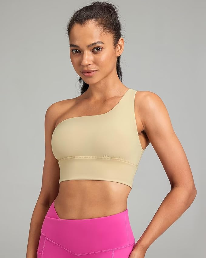 Queenie Ke Womens One Shoulder Sports Bra Left Side Strap Yoga Bras Gym Training Workout Crop Tops