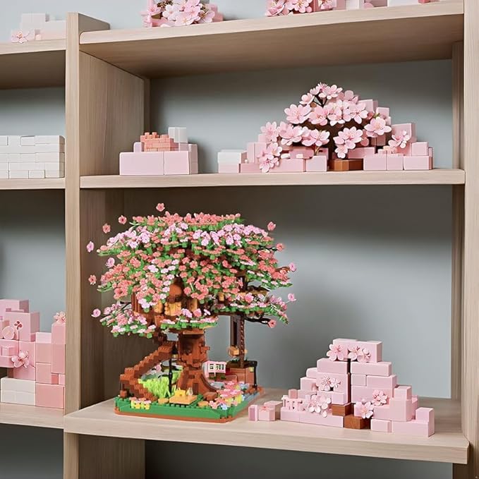 Cherry Blossom Tree Building Block Set Gift for Adults Girls Boys 14+, Cherry Bonsia Treehouse Micro Building Blocks, Japanese Sakura Flowers House 2138PCS