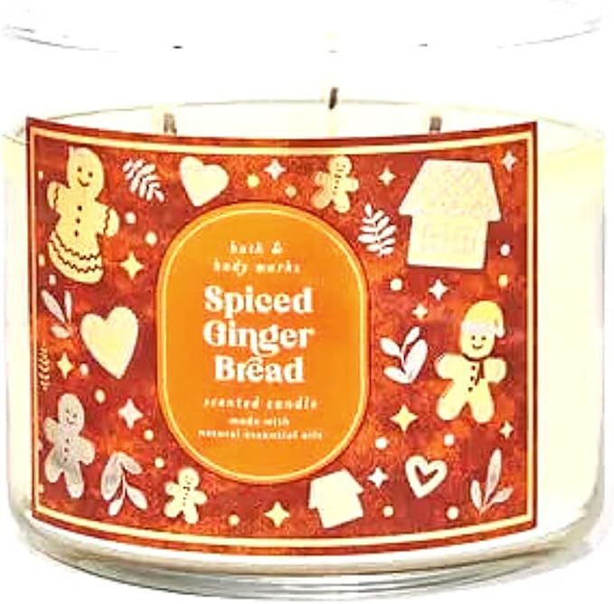 Bath & Body Works, White Barn 3-Wick Candle w/Essential Oils - 14.5 oz - 2021 Christmas Scents! (Spiced Gingerbread)