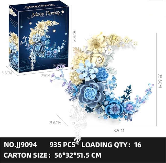 Blue Moon Flower Building Set, Botanical Collection Crescent-Shaped Artificial Flowers Building Blocks Kit Compatible with Lego for Adults or Kids Home Décor Wall Art Decoration