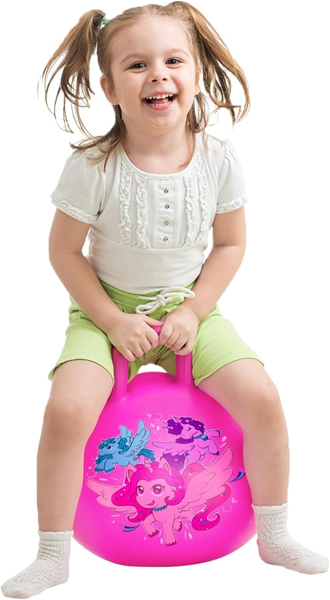U&C Planet Hopper Ball 18 inches Bouncy Ball with Handle for Kids Age 3-6 Hoppity Hop Sit and Bounce Jumping Hopping Toy with Pump and Gift Box Great Gift for Birthday Christmas, Pink